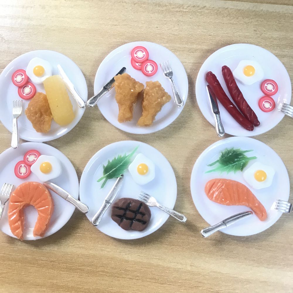 1/12 스케일 미니어처 와인 스테이크 가상 음식 세트, Blyth OB11 1/6 BJD 인형의 집 주방 놀이 장난감 액세서리, 1 세트