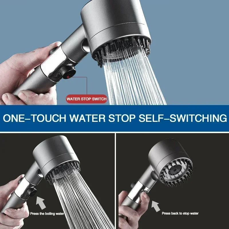 Cabeça de chuveiro com filtro de alta pressão, spray ajustável de 3 modos com escova de massagem, torneira de chuva, conjunto de chuveiro, acessório de banheiro