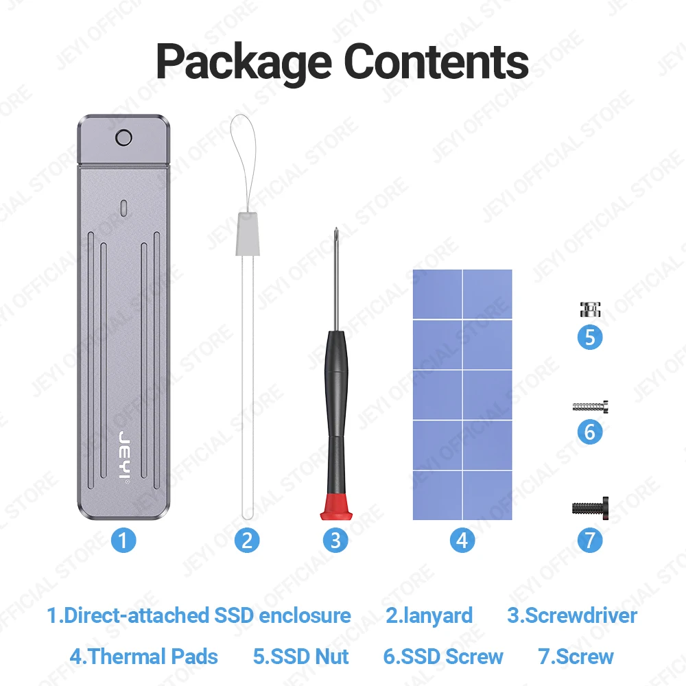 JEYI Caja NVMe M.2 de conexión directa, enchufe USB-A USB 3,2 10Gbps en línea de aluminio 2242 2280 SSD con funda protectora magnética