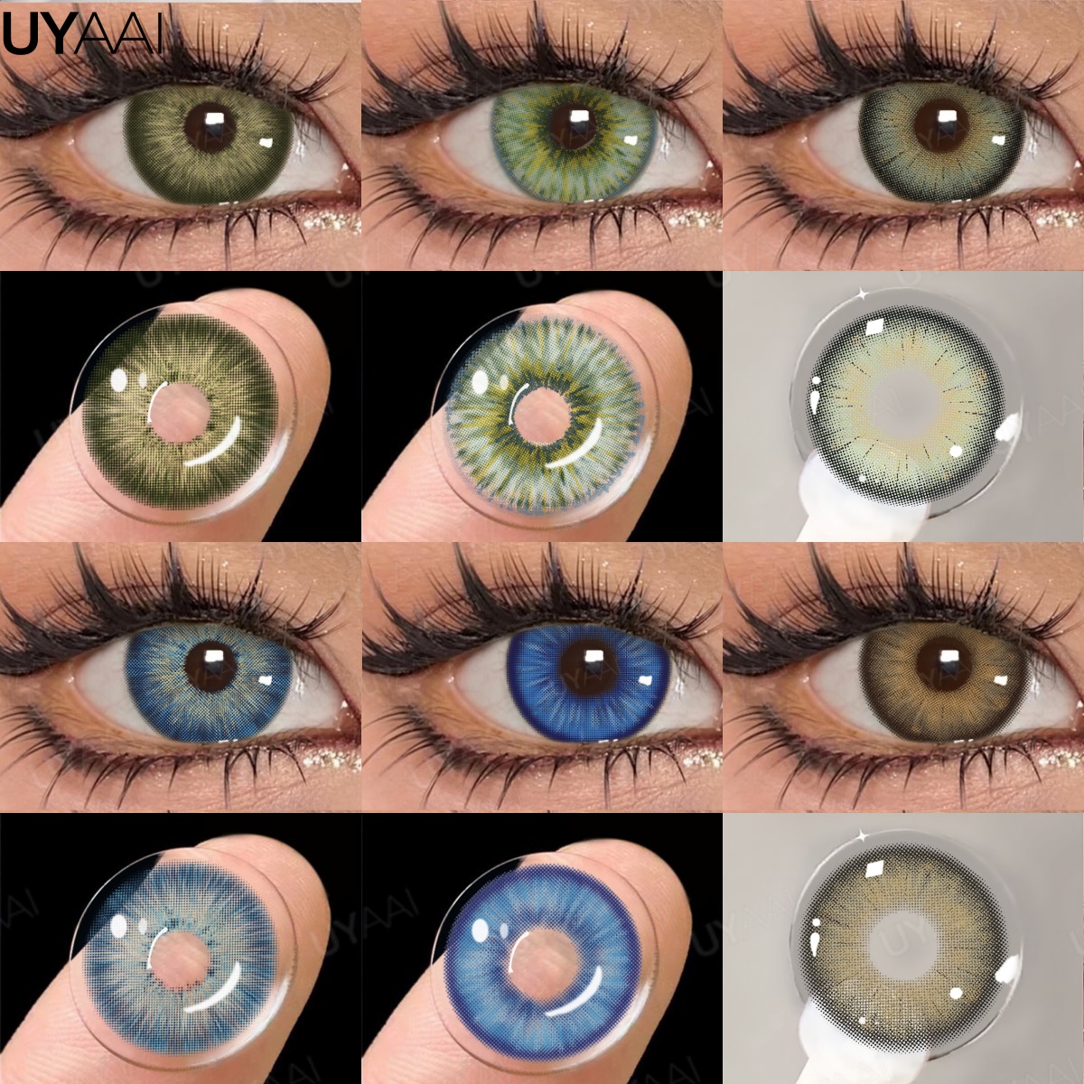 UYAAI-1Pair Moda Lentes Grandes Lentes de Contato Coloridas para Olhos Beleza Lentes Olhos Azuis Natural Verde Alunos Marrom Lente Cinza