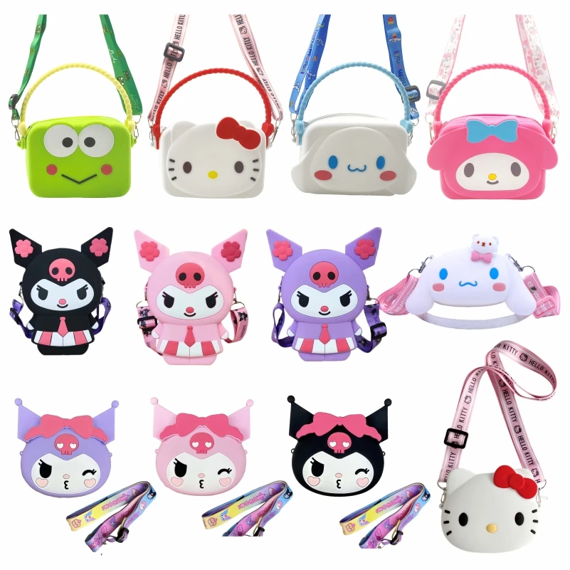 Anime sanrio olá kitty kawaii moda menina saco de armazenamento silicone moeda bolsa dos desenhos animados crossbody bolsa ombro criança presentes aniversário
