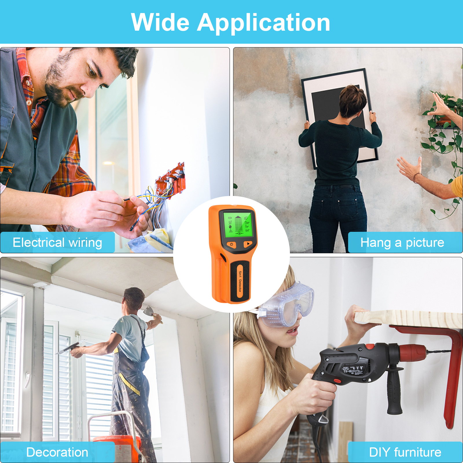 Sensor Detector de tornillos 5 en 1, escáner de pared portátil, localizador de Sensor de tornillo electrónico con pantalla LCD