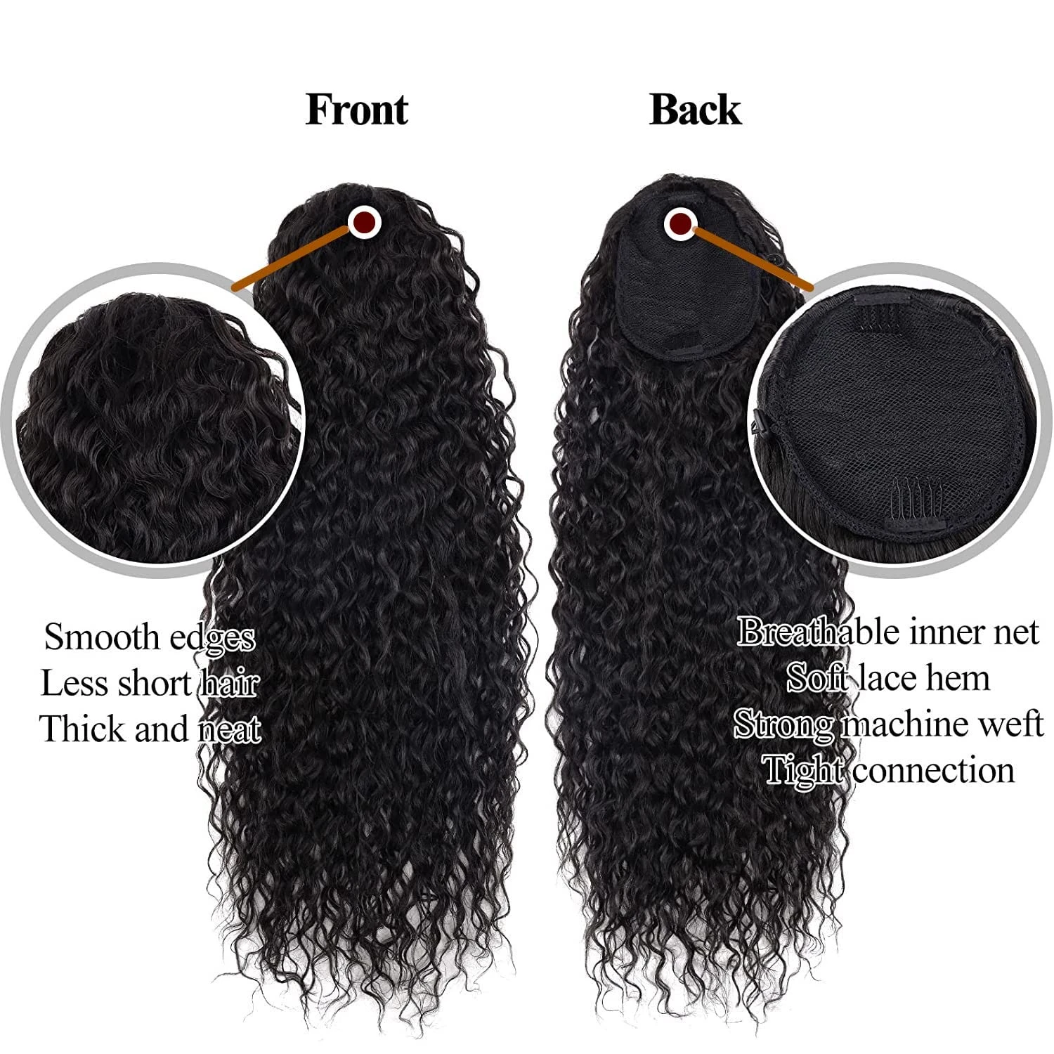 CURLY Drawstring หางม้าคลิปในส่วนขยายของผมบราซิลผมหางม้าวิกผม Water WAVE Hairpiece False Deep WAVE 1 PC