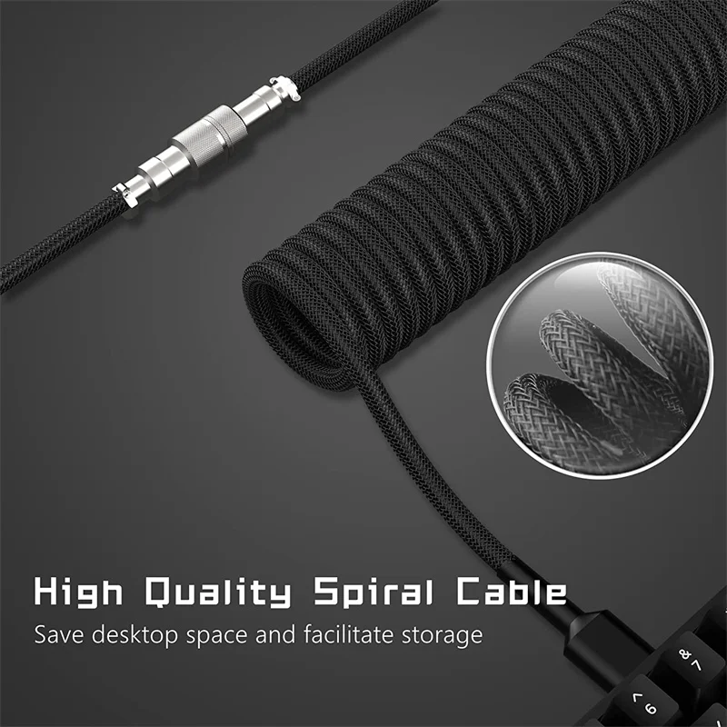 Type C Mechanical Keyboard Coiled Cable USB Keyboard Wire Mechanical Keyboard Aviator Desktop Computer Aviation Connector 3M