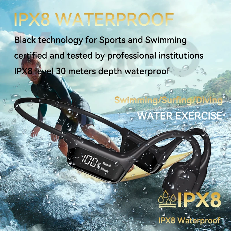 Original S10 True Bone Conduction Fone de ouvido sem fio Bluetooth 5.4 32GB MP3 Player IPX8 à prova d'água Natação Esportes HIFI Fone de ouvido musical com microfone e display LED