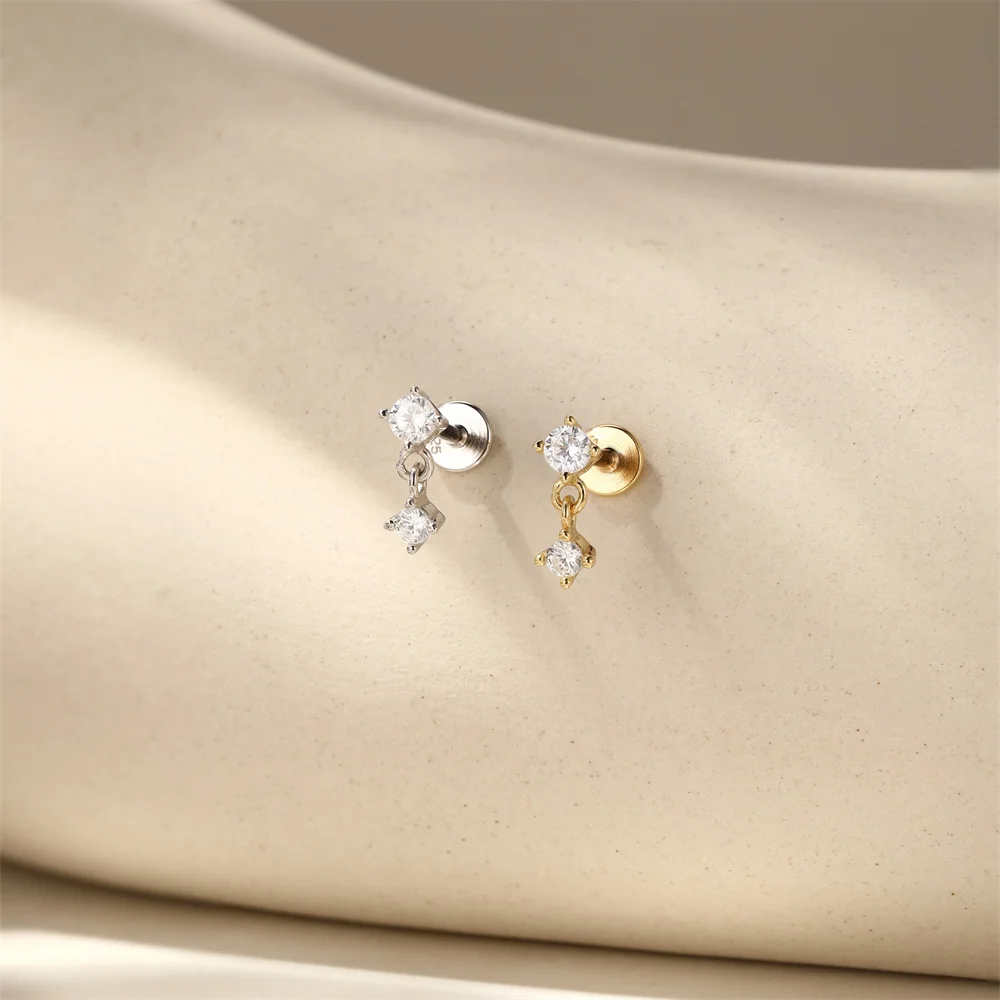 Aide 1szt 925 Sterling Silver Mini Zircon Thick Flat Screw Back Drop Earrings For Women K Gold Piercing Stud Earrings Biżuteria