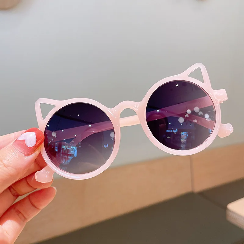 Novas crianças protetor solar óculos de sol dos desenhos animados personalidade gato orelha decorativa óculos de sol meninas bebê pára-sol espelho