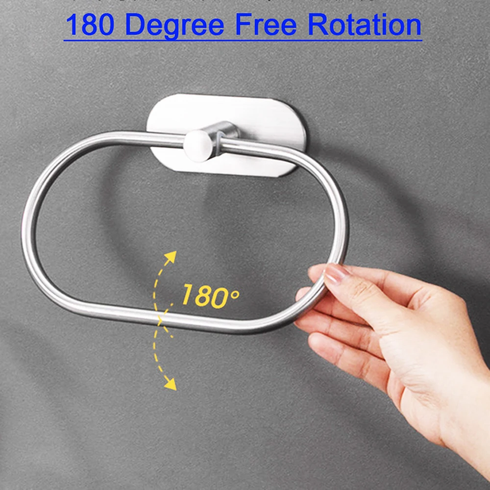 Roestvrijstalen handdoekhouder Zelfklevende badkamerhanddoekenrek Zwart Washhandhanger Ring Rail Bar Keukenopslagaccessoires