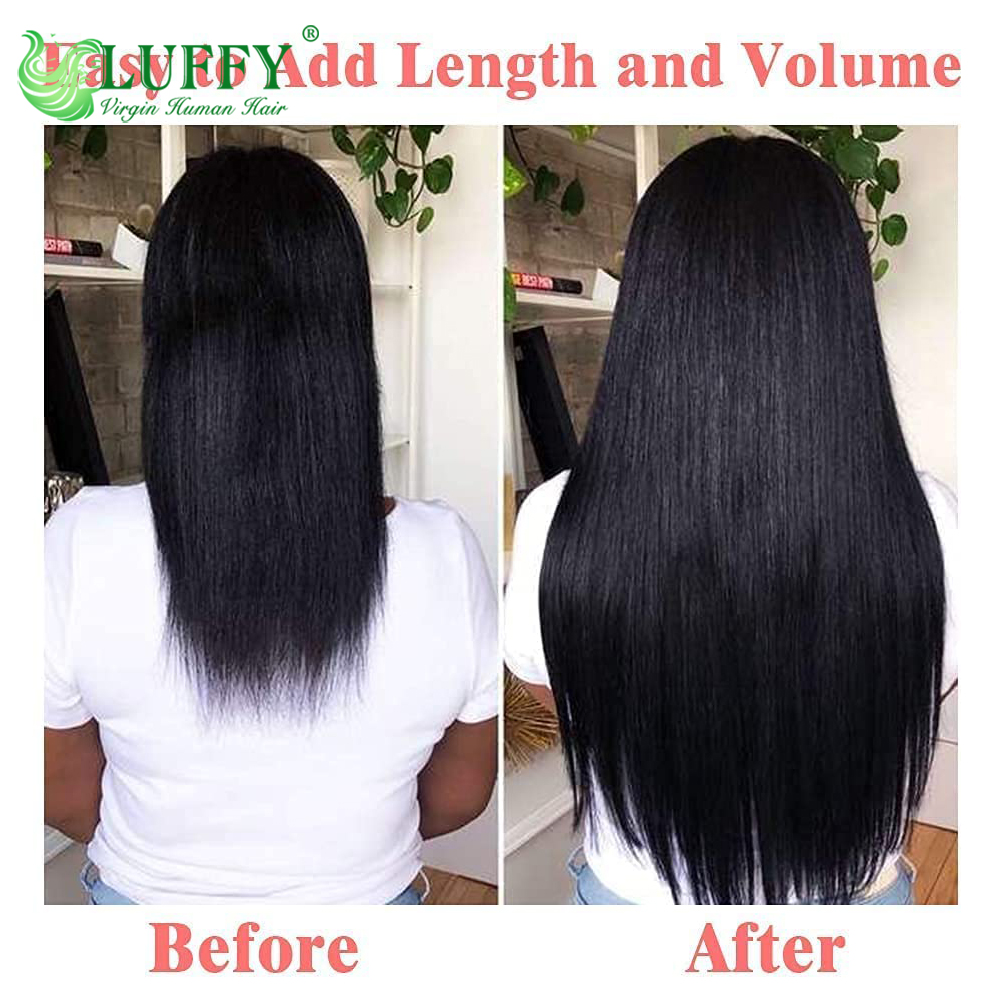 Grampo reto em extensões de cabelo 100% extensões de cabelo humano real 10-26 Polegada pacote de cabelo brasileiro rabo de cavalo plutônio sem costura clipe ins
