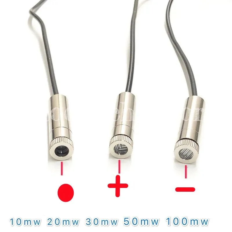 Módulo láser de longitud focal ajustable, luz roja de 100mW, 50mw, 30mW, 20mw, 10mw, 12MM, enchufe de CC, posicionamiento láser en forma de punto cruzado