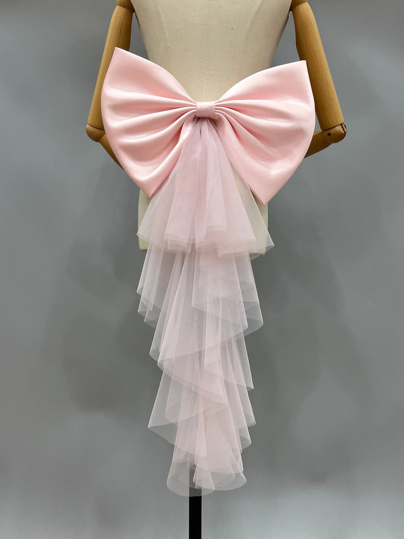 Elegante vestido de novia con lazo de tul satinado desmontable, decoraciones para vestido de mujer, cinturón nupcial, accesorios con nudos de lazo de satén grande