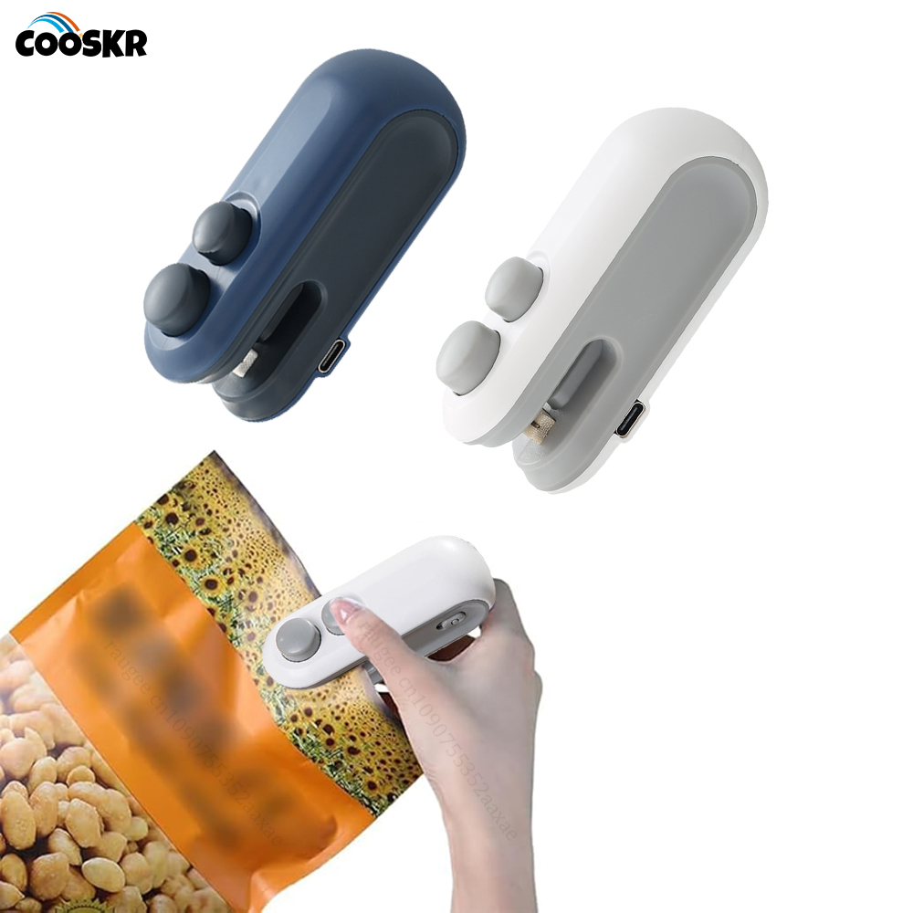 Mini sellador de bolsas portátil, sellador al vacío de calor recargable 2 en 1, sellador y cortador de bolsas de plástico, aperitivos, almacenamiento de alimentos