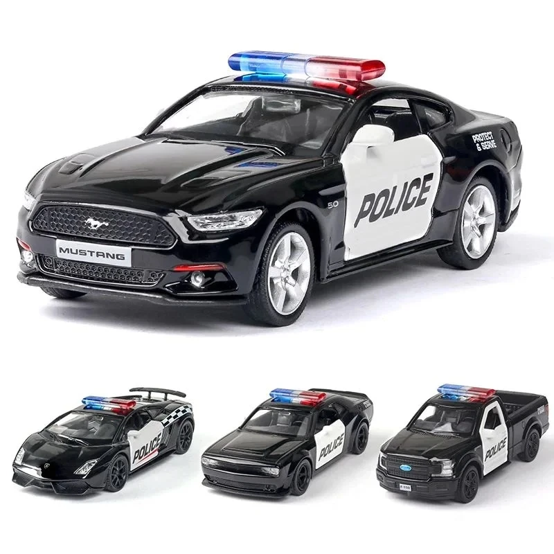 1/36 車のモデルのおもちゃフォードランボルギーニチャレンジャーダイキャスト合金警察プルバックメタルスポーツカーモデル男の子の誕生日ギフト
