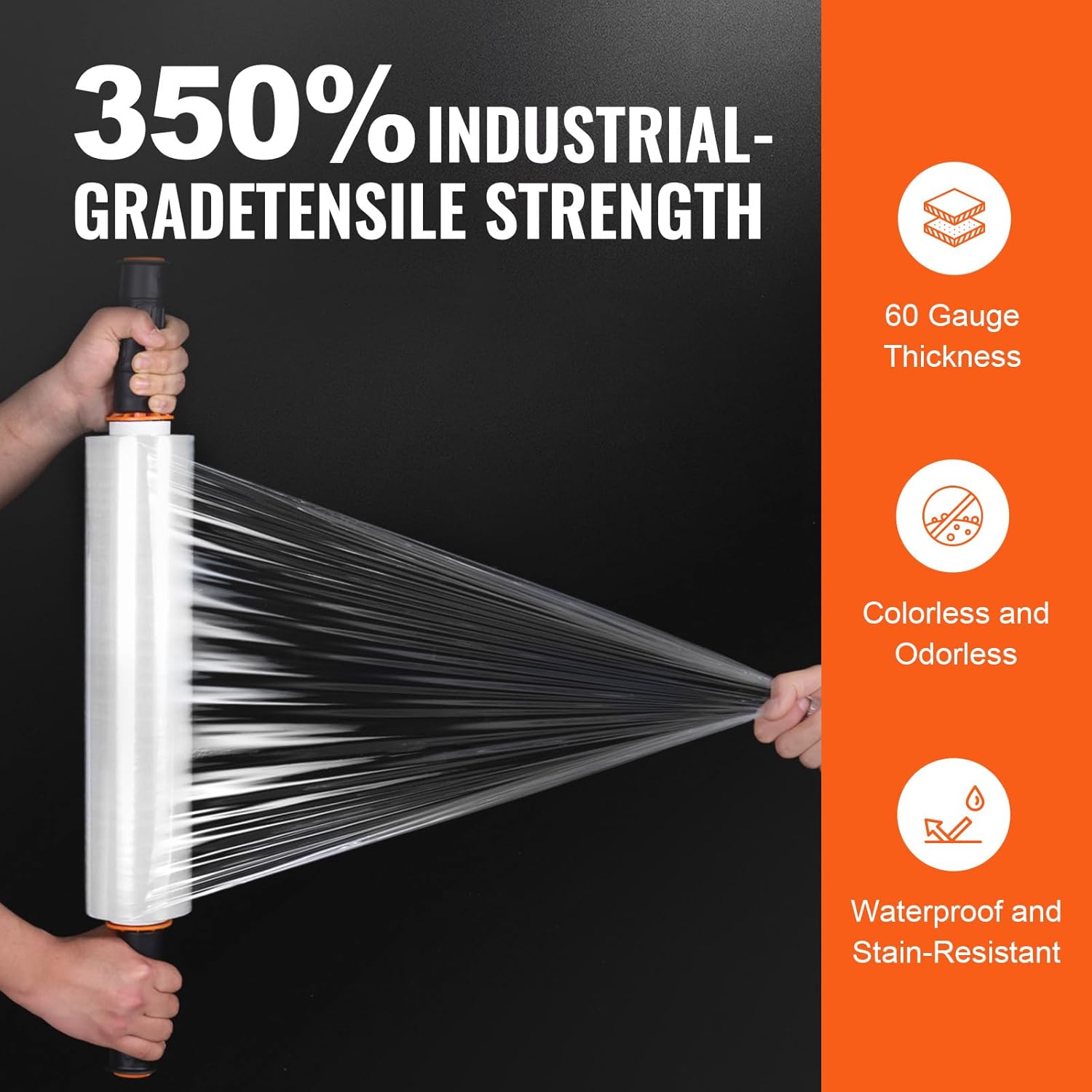 15 inches x 1000 feet, 60 Gauge Industrial Strength Clear Durable Stretch Wrap Roll, Heavy Duty Shrink Film Stretch Wrap