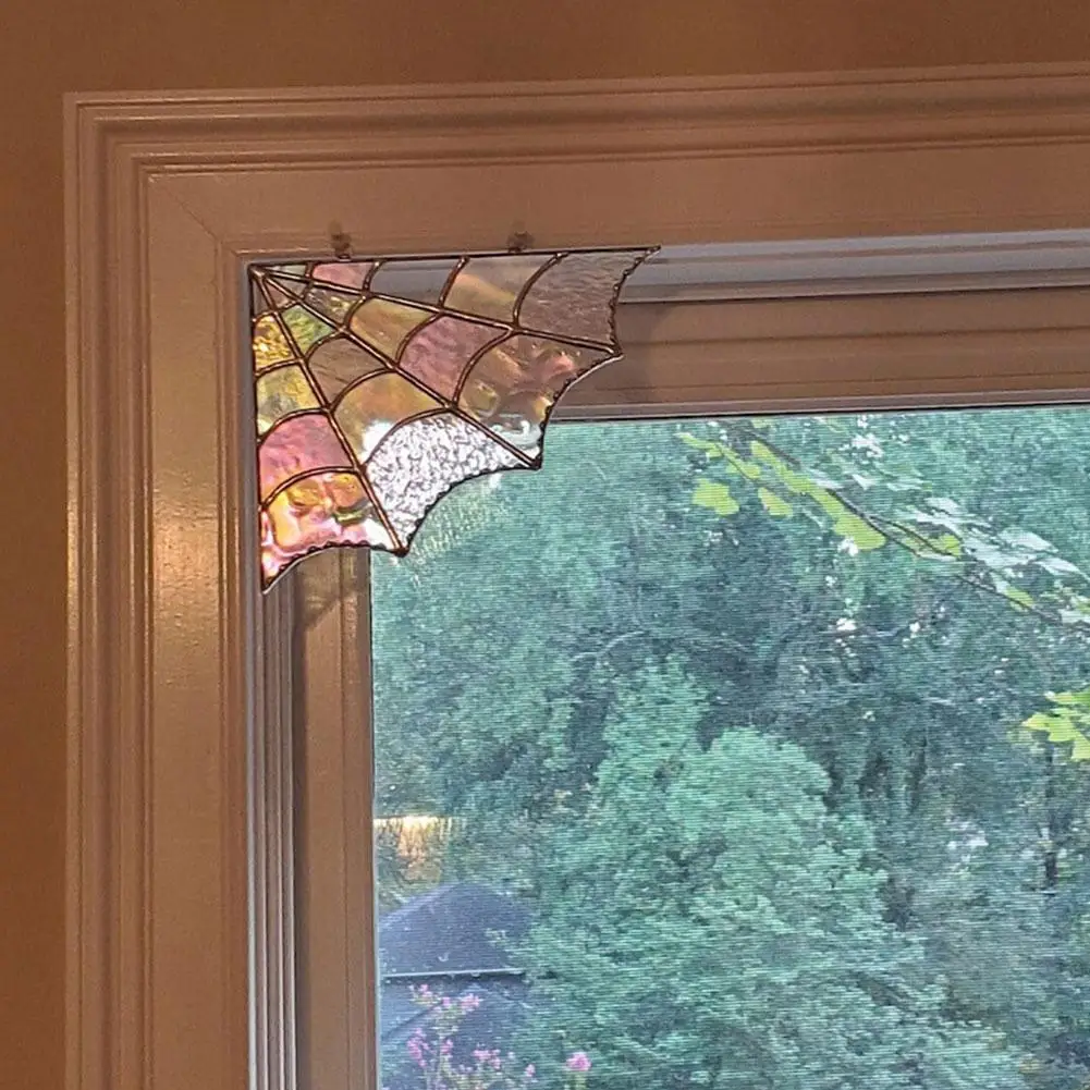20x18 ซม.Creative Spider Web ประตูฮาโลวีนมุม Spider แก้วสีสําหรับ Home Window แขวนห้องนอนห้องนั่งเล่นประตู