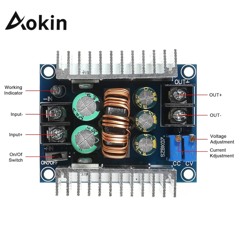 Aokin 20A 300W CC CV Step Down Modulo DC 6-40V a 1.2-36V Regolatore di tensione Convertitore buck Modulo di alimentazione a corrente costante