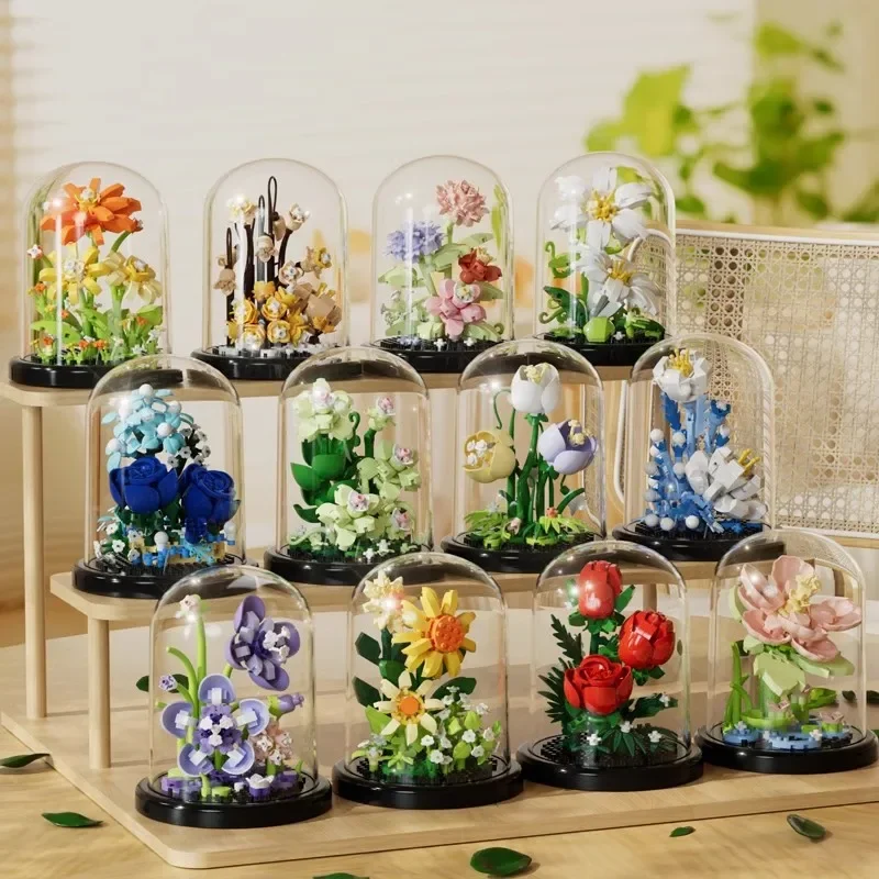 Bloemboeket Bonsai Bouwstenen Kunstmatige Plastic Plant Stofkap Micro Model Woondecoratie Speelgoed Voor Kind Verjaardagscadeau