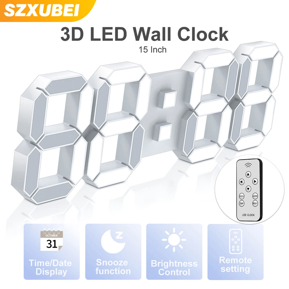 Reloj de pared LED 3D, reloj de pared Digital grande con Control remoto, despertador, pantalla de tiempo/fecha/temperatura, reloj de pared y mesa, diseño moderno