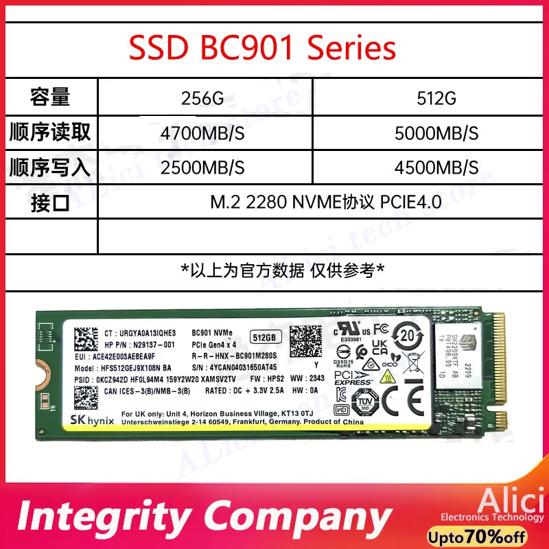 Original SSD  PC801/ BC901 512G 1T 256G 2280 PICE4.0 NVME notebook M.2 solid-state drive BC711