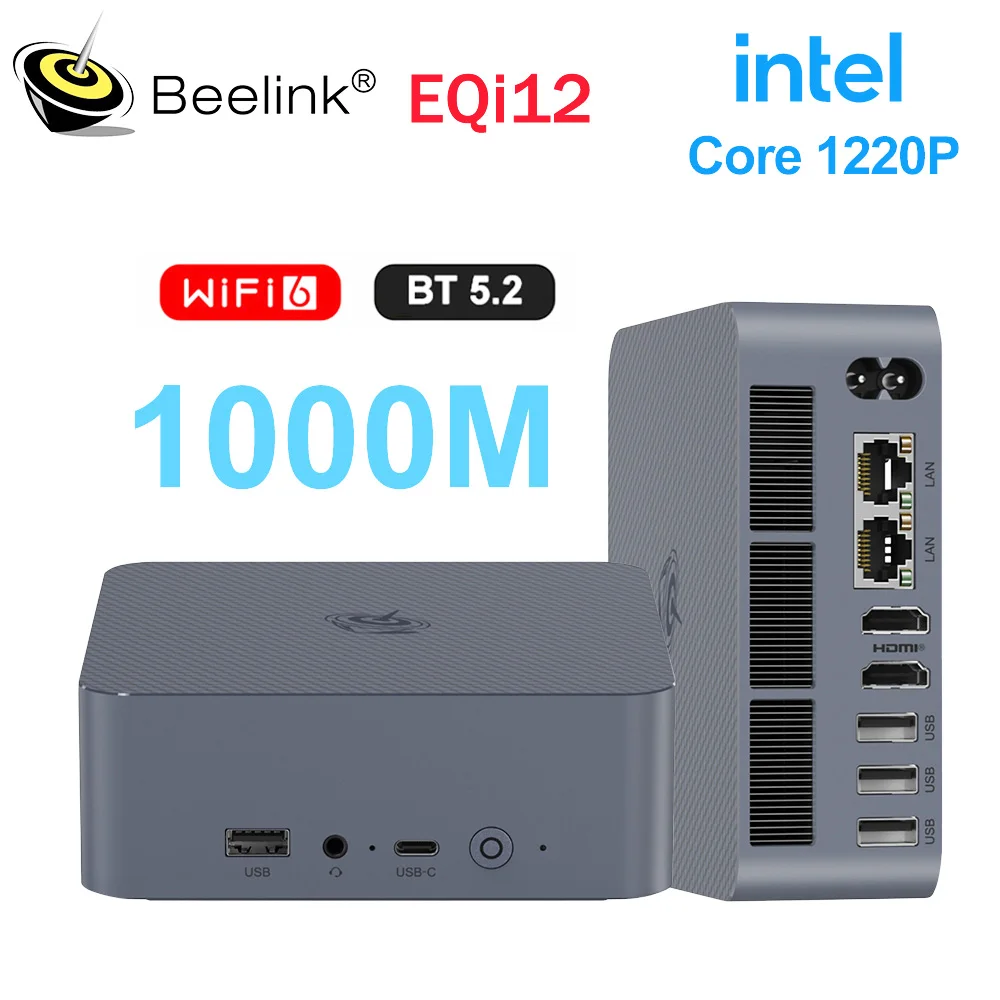 Beelink EQI12 Office Mini PC Intel Core i3 1220P 12450H 12650H RAM 24 ГБ DDR5 500 ГБ 1 ТБ SSD Wifi6 BT5.2 Ноутбук Геймер Компьютер