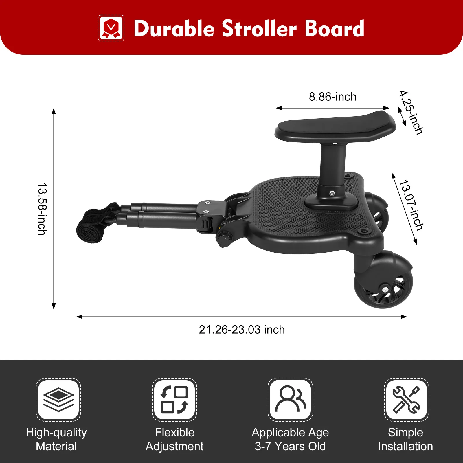 Tablero de cochecito universal Cochecito de pie para caminar 360 °   Tablero de cochecito de rotación con asiento, diseño estable, patines para bebés de dos ruedas