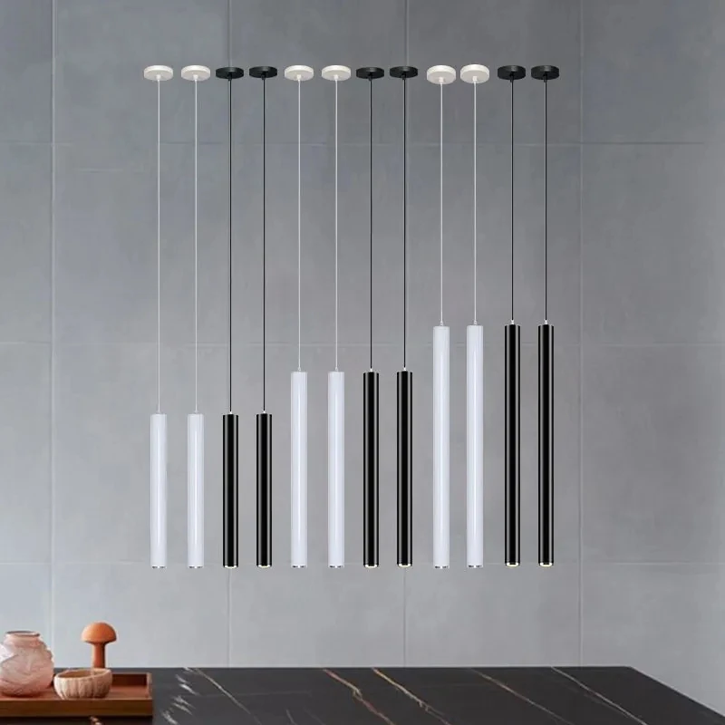 Luces colgantes de tubo largo nórdico regulables, 7W, 12W, longitud de luz colgante para cocina, luces de iluminación ajustables para el hogar y el comedor