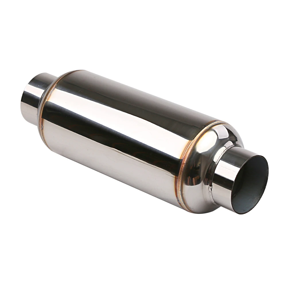 Universal 2,5" / 3" Einlass Auspuff Schalldämpfer Rohr Edelstahl Resonator 12" Länge Tiefe Klangleistung