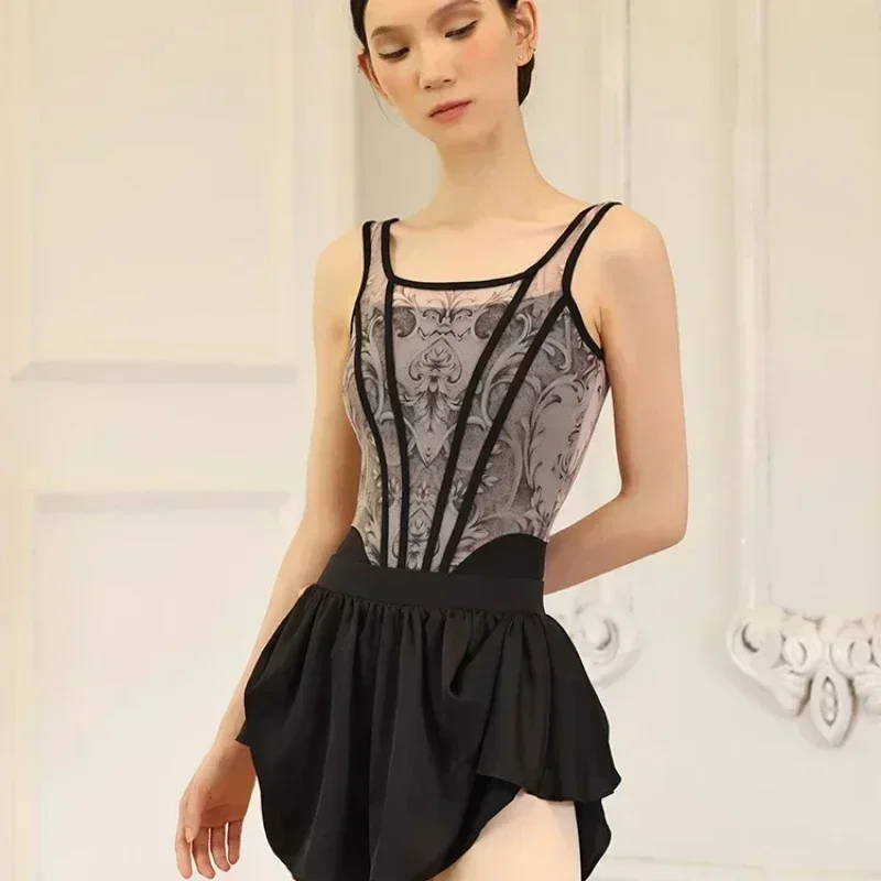 Body da ginnastica in rete nera per le donne gilet tuta dancewear 2024 nuovi vestiti da ballo per adulti body da ballo per balletto unitard