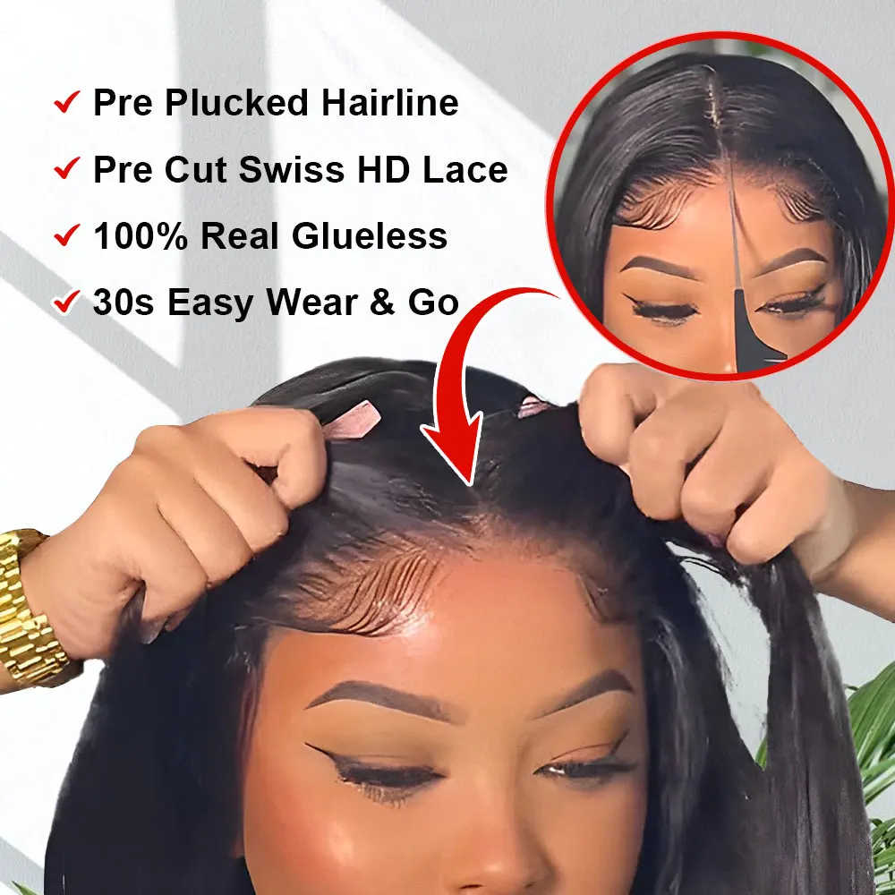 Peluca de cabello humano liso con cierre Frontal, pelo corto Bob sin pegamento, predesplumado, 7x5, listo para usar, 13x4, 100%