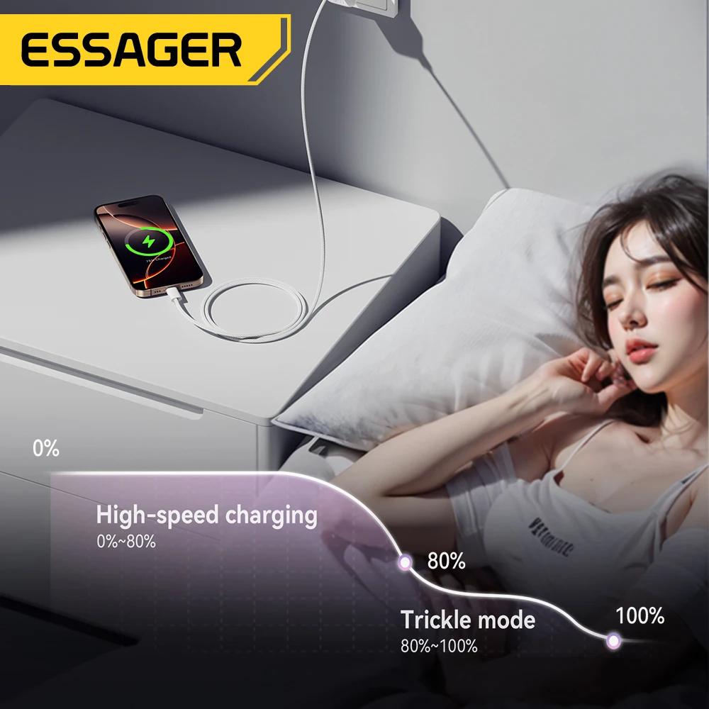 Essager 60 Вт USB C-кабель для iPhone 16 15 Plus Pro Max Xiaomi Кабель типа C для Macbook Pro iPad PD Кабель для быстрого зарядного устройства Type-C