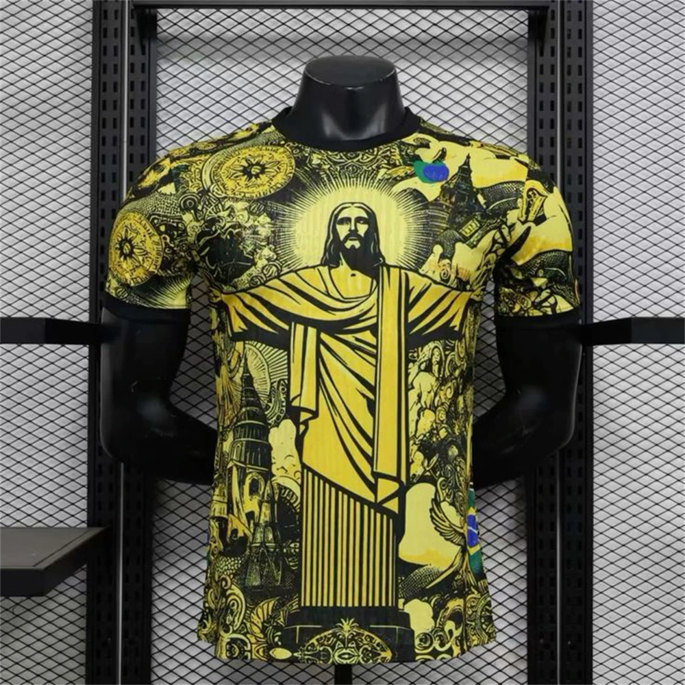 Camiseta de entrenamiento de fútbol de verano, edición especial de Brasil, camiseta de fútbol negra y gris de Jesús, camisetas de secado rápido para exteriores para niños y adultos