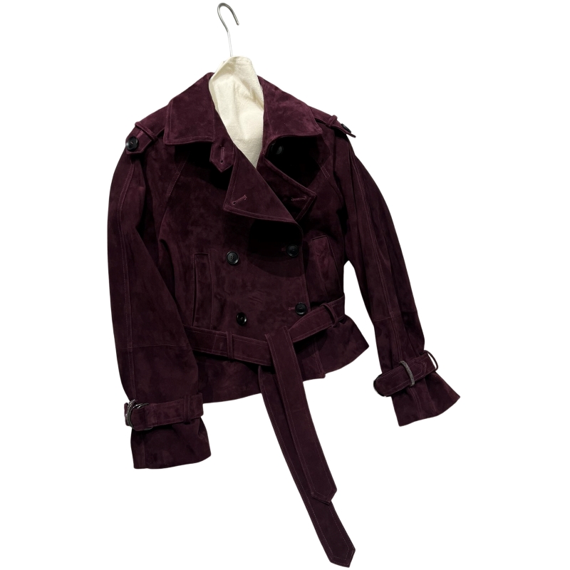 Casaco de camurça de carneiro feminino, capa pequena, tipo capa, couro bege roxo