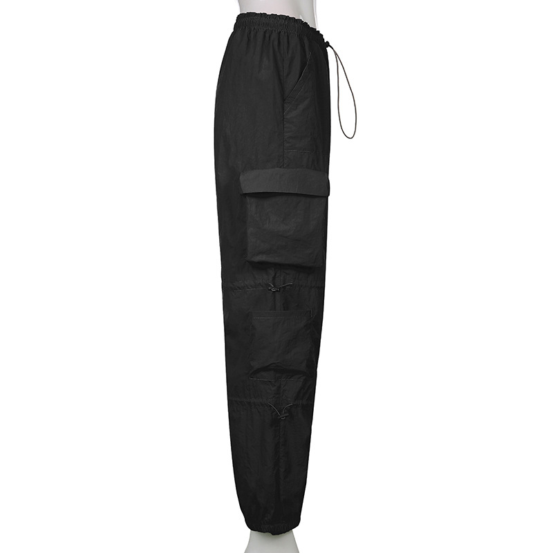 Amerikanisches Streetstyle-Design mit mehreren Taschen, Arbeitskleidung mit Kordelzug, elastisch und lockerer Passform, Hip-Hop-Sporthose mit niedriger Taille