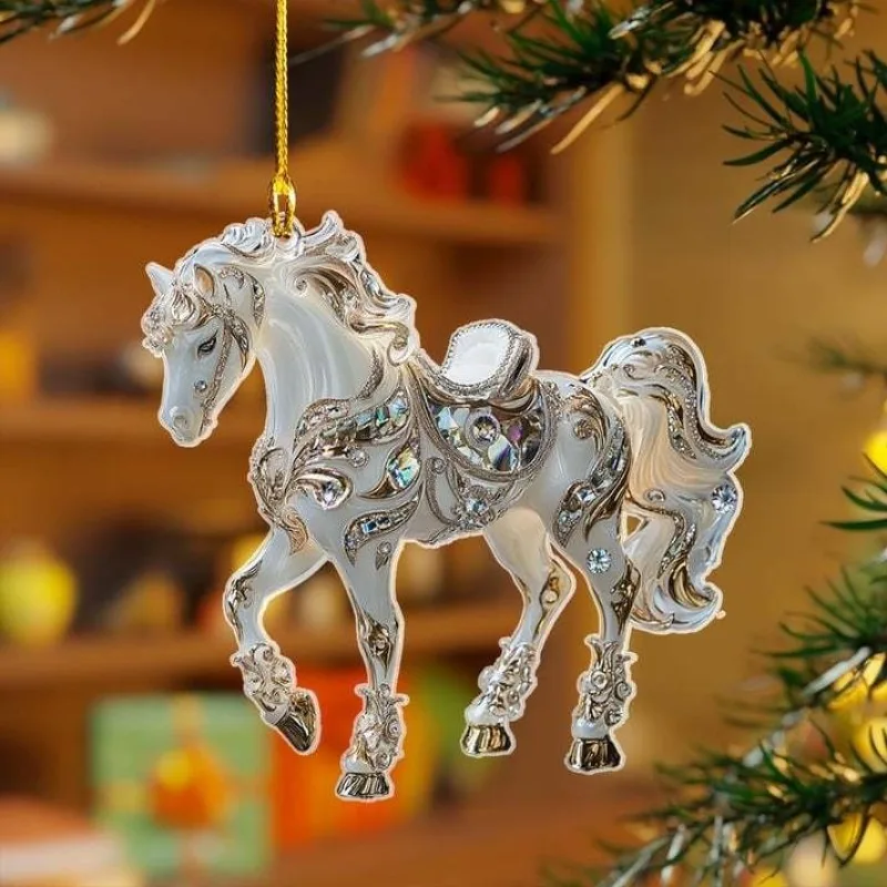 Golden Acrylic Horse Keychain Pendant Decoration Backpack Gift Ornament Festive Aesthetic Car Hanging Ornament Keychain