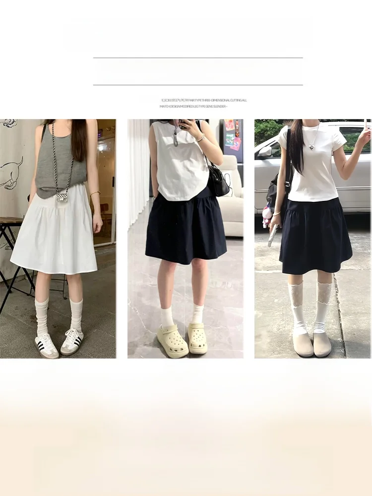 k Blue ort A-Line Skirt Women's Summer Thin New Small Size f Body Skirt Five-Quarter Umbrella Skirt Sports Skirt