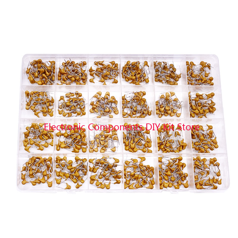 480pcs Monolithic Ceramic Capacitor Kit 24 Kinds of Capacitors 10pF-10uF Induction Ceramic Capacitor Sample Case 1uF 0.22uF