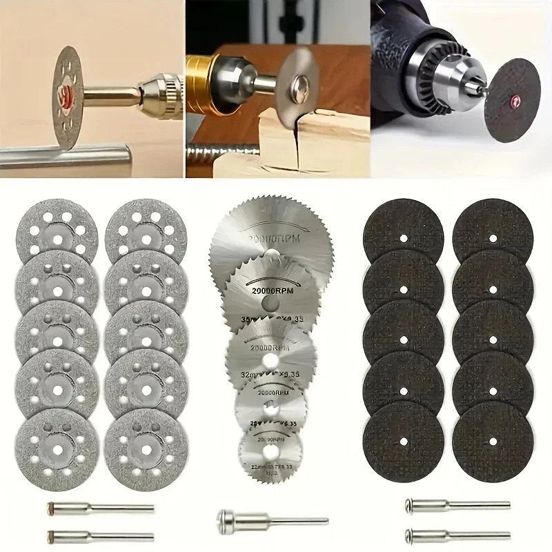 30 PCS Diamond Cutting Disc Mini Circular Saw Blade Set Sanding Grinding Wheel Woodworking Tools Accessories Multi-Size Blades