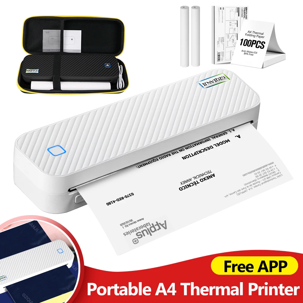 Impressora térmica portátil a4, bluetooth, fotos, pdf, máquina de impressão de documentos, rolos dobrados, papel para escritório, trabalho, casa, escola, viagem