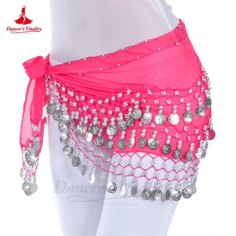 Belly Dance สําหรับผู้หญิงชีฟองเหรียญทอง Oriental เต้นรํา Accessies สาวชีฟองเหรียญเงิน Bellydance ผ้าพันคอสะโพก