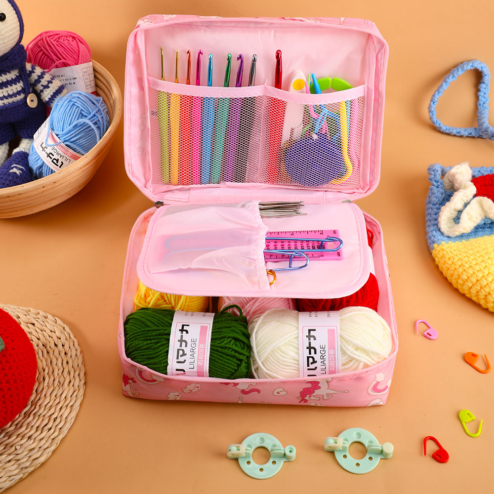 59 unids/set conjunto de ganchillo DIY Kit de ganchillo para principiantes con bolsa de almacenamiento paquete de Material herramientas portátiles de costura y almacenamiento