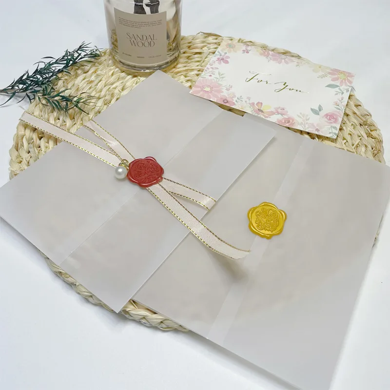 50 ชิ้น/ล็อตเปล่าโปร่งแสงงานแต่งงานซองจดหมายสําหรับคําเชิญโปสการ์ดยุโรป Giftbox ข้อความตัวอักษรธุรกิจซอง