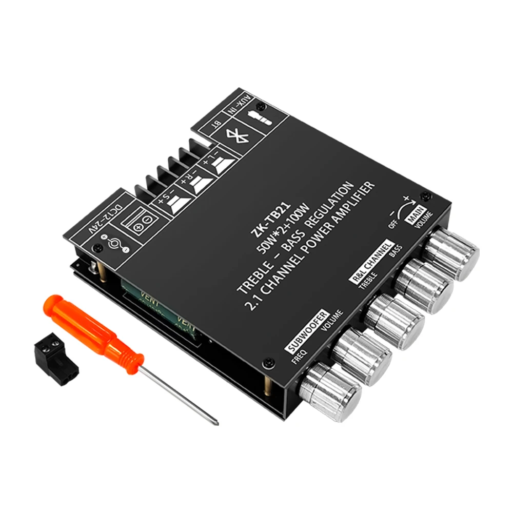 Módulo amplificador de subwoofer estéreo de áudio compatível com bluetooth 50w * 2 + 100w placa amplificadora de potência digital de 2.1 canais aux ZK-TB21