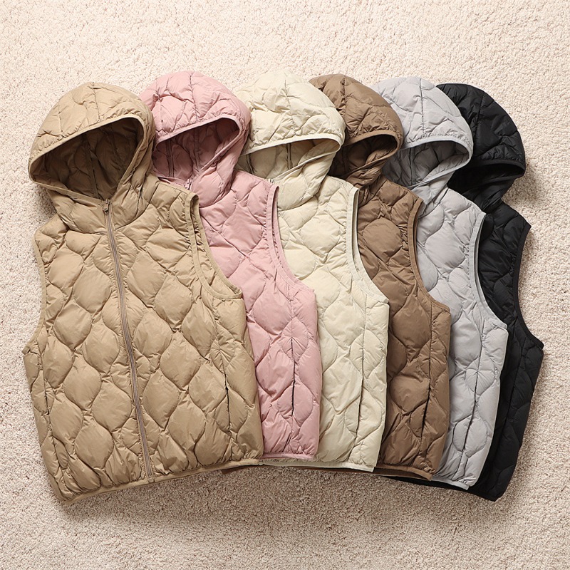 Frauen Ärmellose Mode Mit Kapuze Puffer Jacken 2024 Neue Weibliche Koreanische Slim Fit Ultra Licht Gewicht Unten Weste Mäntel