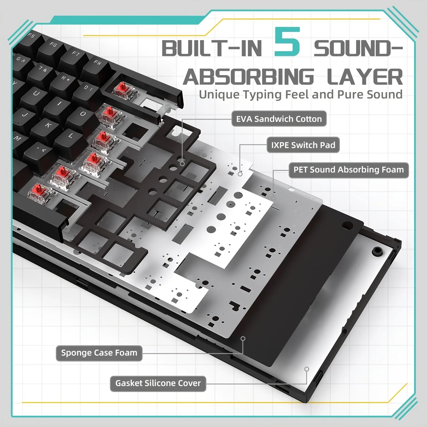 AJAZZ AK820 Wired with rotary volume buttons Hot-swappable keys for office and home mechanical keyboards