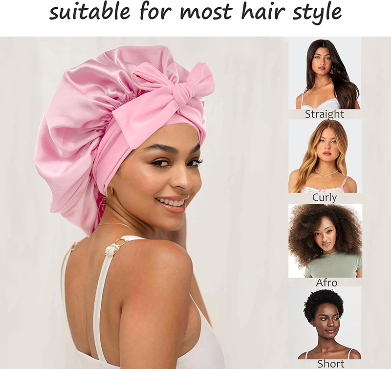 Nuovo cappello da notte in raso solido con fascia elastica elastica per le donne Cuffia da doccia notturna Copricapo regolabile per capelli Cofano turbante
