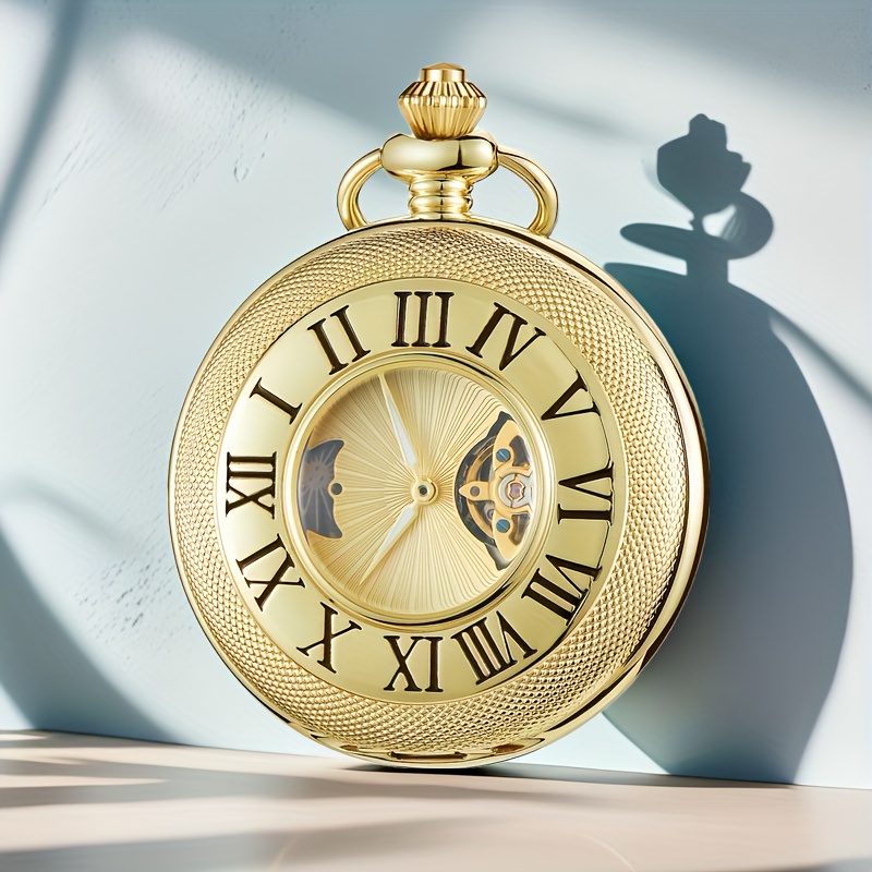 Vintage vollautomatische mechanische Taschenuhr Sonne, Mond und Stern Anhänger Das einzigartige Design ist mit einer verdickten Kette ausgestattet,