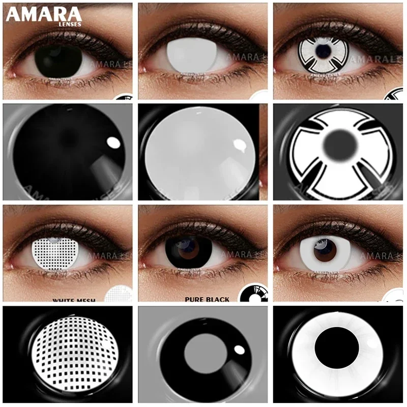 AMARA Cosplay Màu Kính Áp Tròng Mắt Anime Mắt Ống Kính 1 Trắng Đen Tròng Kính Áp Tròng Đựng Mỹ Phẩm Màu Sắc Ống Kính đôi Mắt