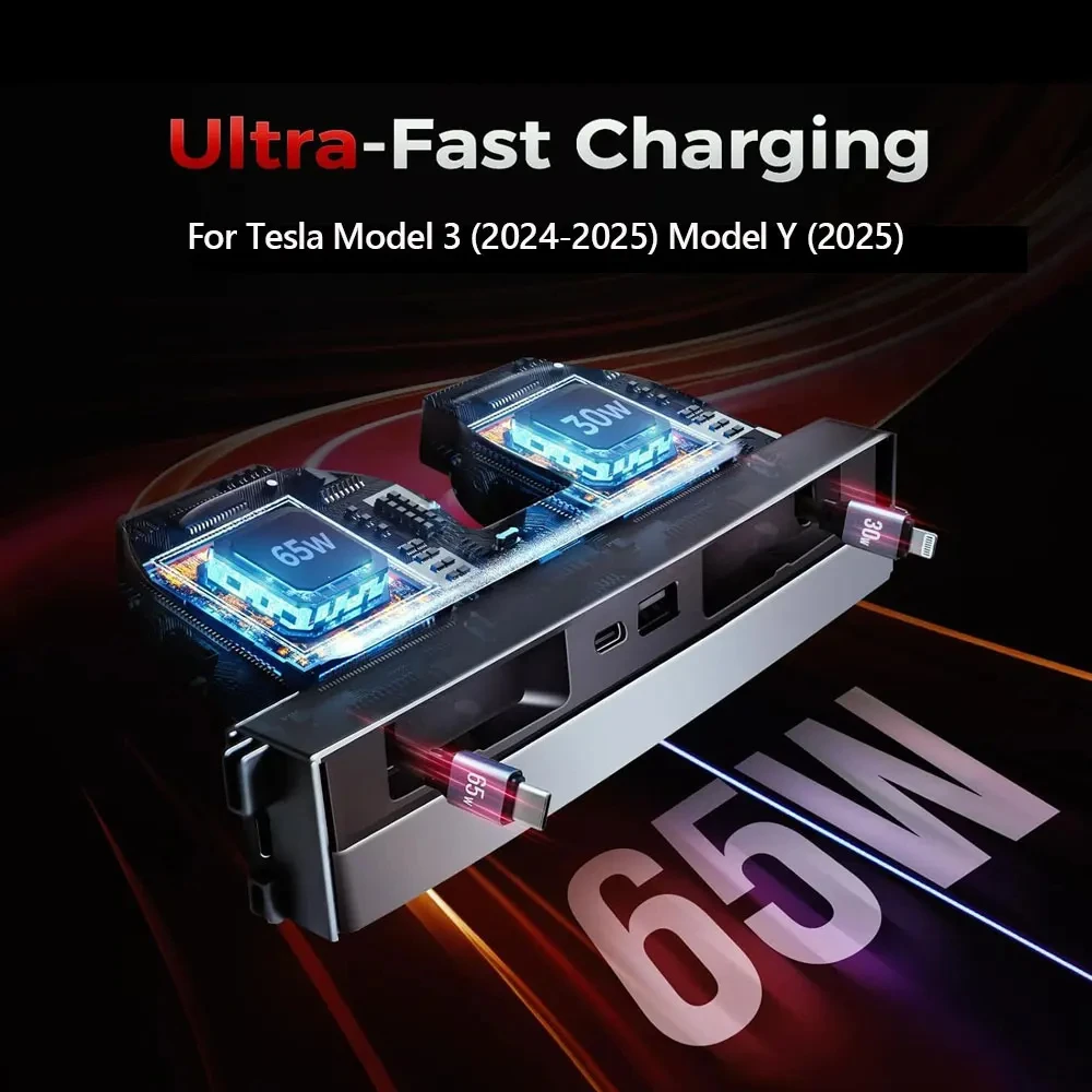 Hub USB do konsoli środkowej z funkcją wysuwania do Tesla Model Y Juniper 2025, ładowarka do telefonu Model 3 Highland, szybka stacja dokująca do ładowania.