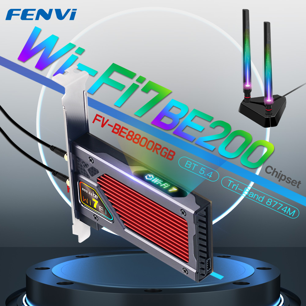 FENVI WIFI 7 FV-BE8800RGB PCIE adaptador de tarjeta inalámbrica Wi-Fi 8774Mbps tribanda 2,4G/5G/6GHz para Bluetooth 5,4 BE200NGW PC Win10/11
