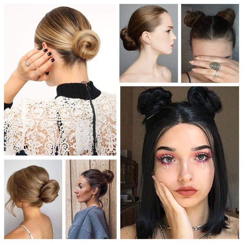 MRS HAIR cheveux humains Chignons Chignon queue de cheval postiche Updo beignet vrais Extensions de cheveux bande élastique Flexible brun blond